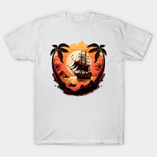 Vintage Sunset Raiders: A Pirate Ship Adventure T-Shirt